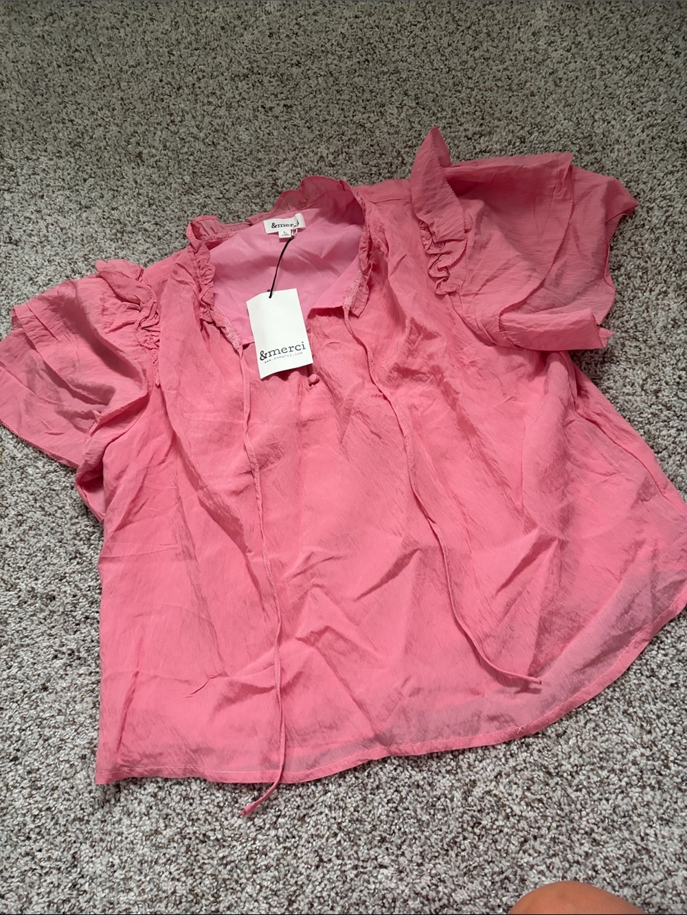 &merci Pink Ruffled Short Sleeve Blouse